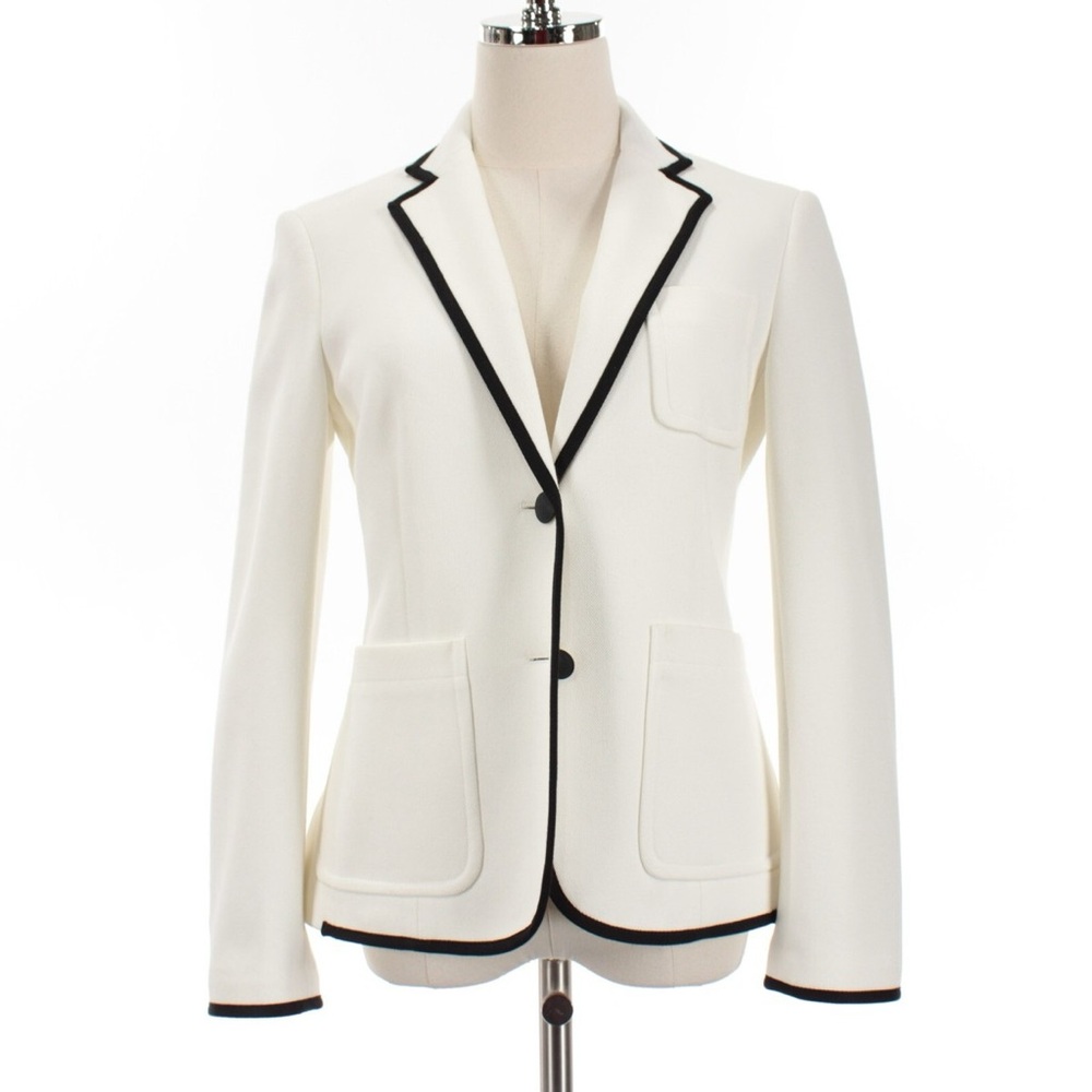 rag & bone Nancie Pique Blazer Size 4 in Marshmallow White w/ Black Trim